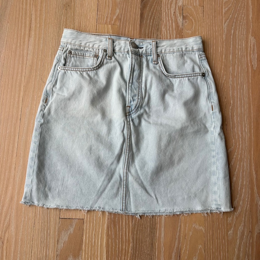 Rag & Bone High Rise Raw Hem Denim Mini Skirt Coastal Casual Minimalist 27